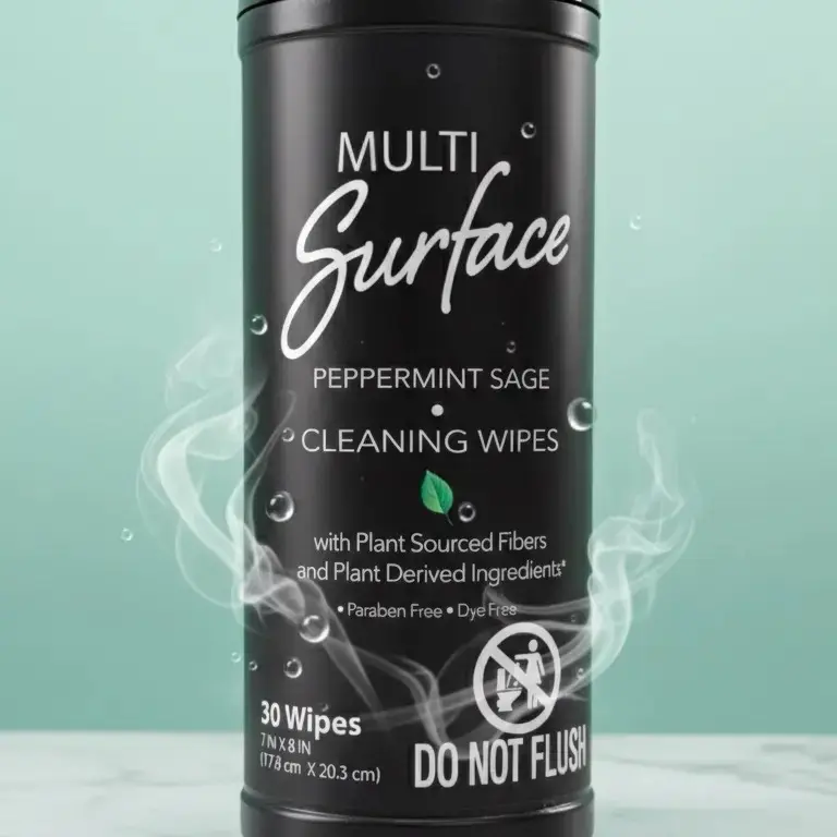 Peppermint Sage Multi-Surface Cleaning Wipes with Plant Sourced Fibers 30 Wipes Paraben Free Dye Free