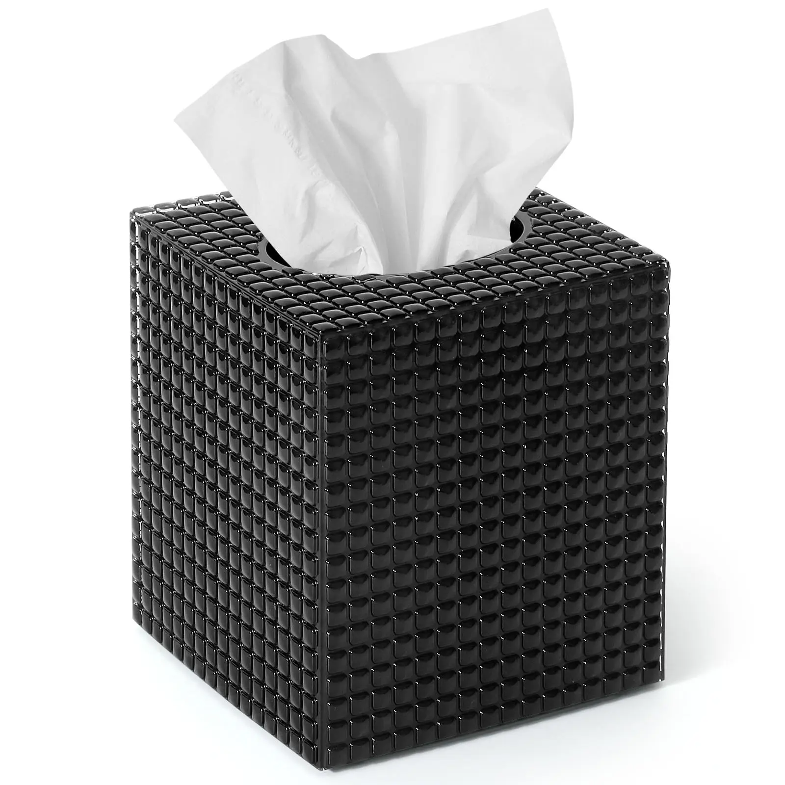 Tissue Box Cover, Black Square Acrylic Tissue Holder, Modern Decorative Facial Tissue Box Vessel Cube Paper Organizer Dispenser for Bathroom, Night Stand, Office, Vanity Countertops