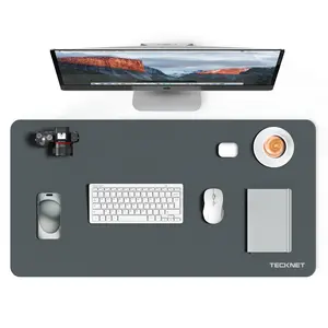 TECKNET 31.5"x15.8" Leather Desk Mat Pad, Large Office Double-Sided Laptop Desktop Mat, Waterproof Desk Blotter Pad for Office/Home (Grey) mousepad   mouse pad