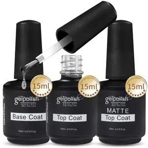 Nail Polish Base Coat Set, Manicure Glossy Top Coat & Matte Finish, 15ML Per Bottle, No-Wash Required, Compatible with UV/LED Light Cure, Base Coat Nails