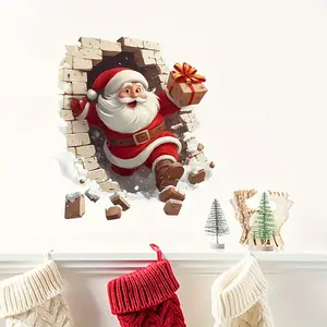 Christmas Santa Wall Sticker Removable Vinyl Christmas Decoration Decal Decorative Stickers Easy Installation for Living Room Home Decor