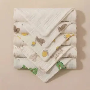 5-Piece Mixed Cartoon Animal Print Face Towels, Soft Skin-Friendly Fabric, Lightweight Breathable, Quick-Dry, Easy Drying