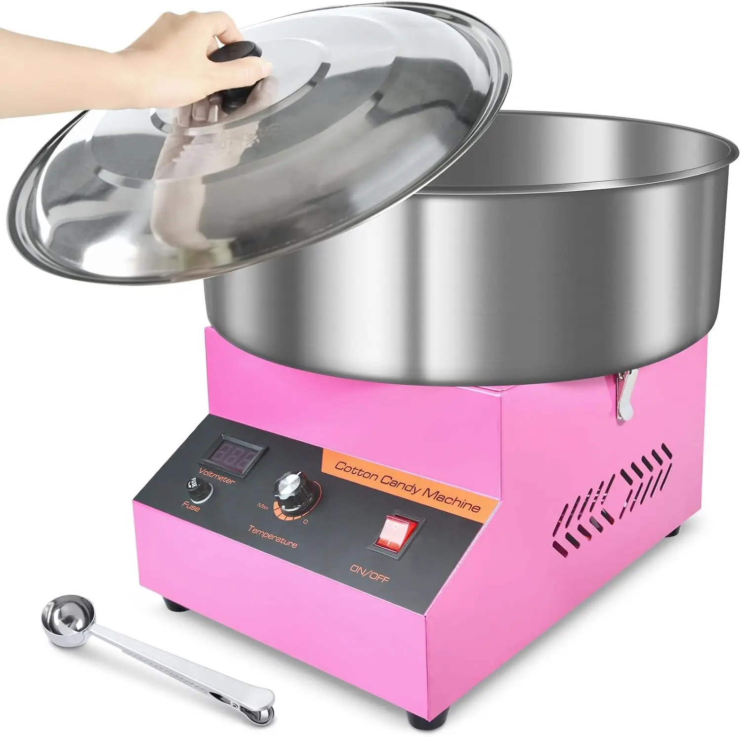 Cotton Candy Machine Commercial, Upgraded 1000W Efficiently Cotton Candy Maker with Stainless Steel Bowl, Bowl Cover, Sugar Scoop, Easy & Safe to Use, Candy Floss Maker for Home, Party, Festival