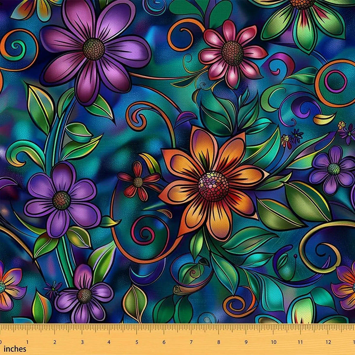 Baroque Flannel Fabric Bohemian Flowers Soft Not Stretchy Decor Women Gradient Paisley Boho Rainbow Orange Purple Upholstery Decor DIY Art Decor
