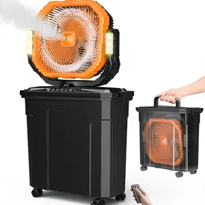 Portable Bucket Misting Fan-20L, 30000mAh Outdoor Oscillating Cooling Fan with Water Spray for Patios, 12 Inch Rechargeable Battery Camping Fan with Remote, Beach/Travel Essentials