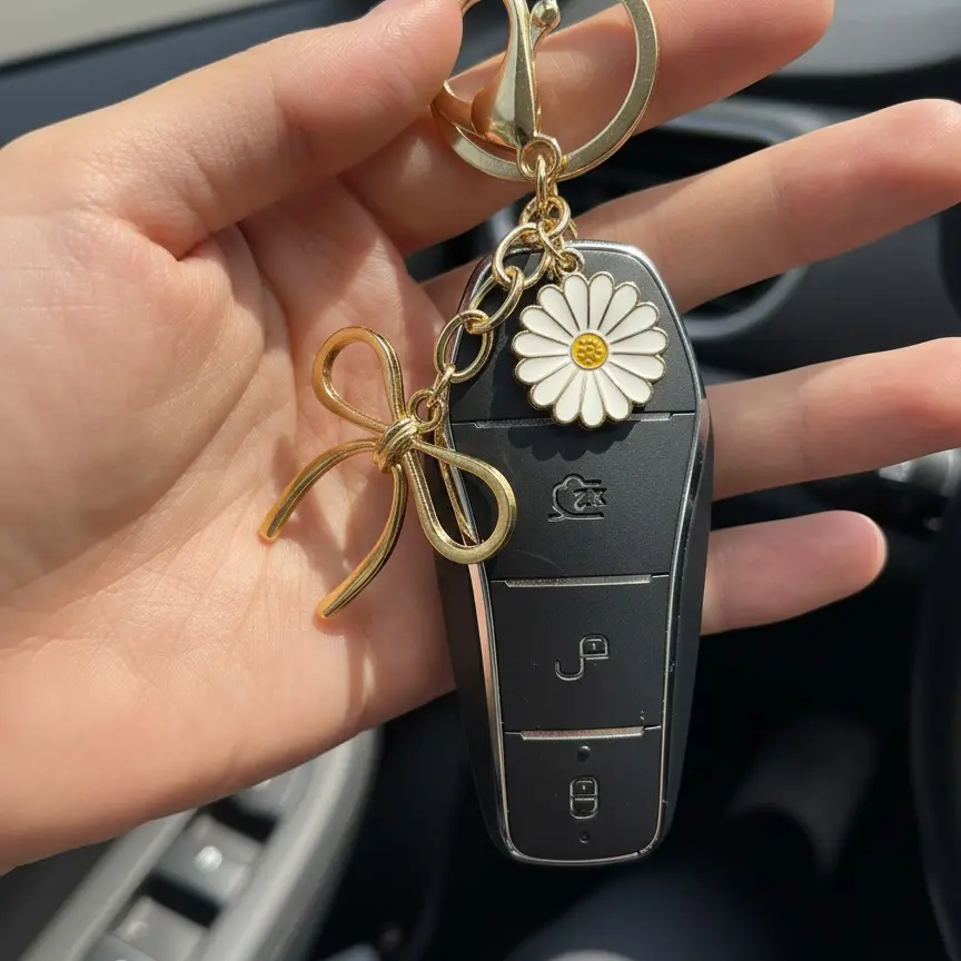 Cute Bow Keychain, Daisy Keyring, Car Interior Decoration, Bag Charm, Keychain Bag Pendant, Fashionable and Adorable Key Holder, Accessories for Cars, Keychain For Bags, Car Key Chains, Cute Keychain Accessory, Aesthetic Keychain