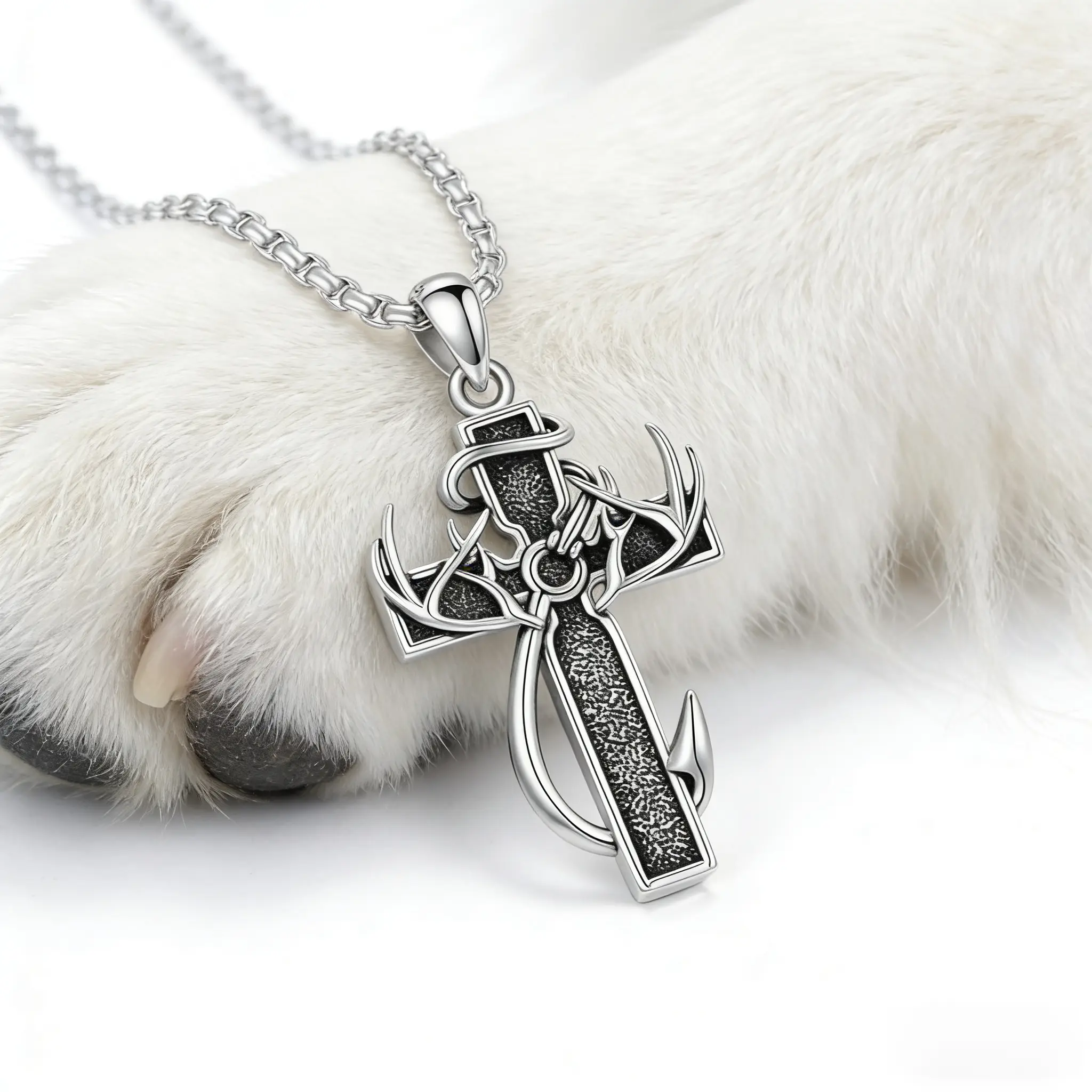 925 sterling silver cross antler necklace, special version can hold ashes,Autumn New Arrival, graduation gift, boys American cross antler necklace stainless steel chain, inspirational Bible verse cross pendant, personalized Christian gift for men