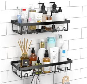 Moforoco Shower Caddy Shelf Organizer Rack, Self Adhesive Black Bathroom Shelves Basket, Home Farmhouse Wall Inside Organization and Storage Decor Rv Accessories, First Camper Apartment Essentials