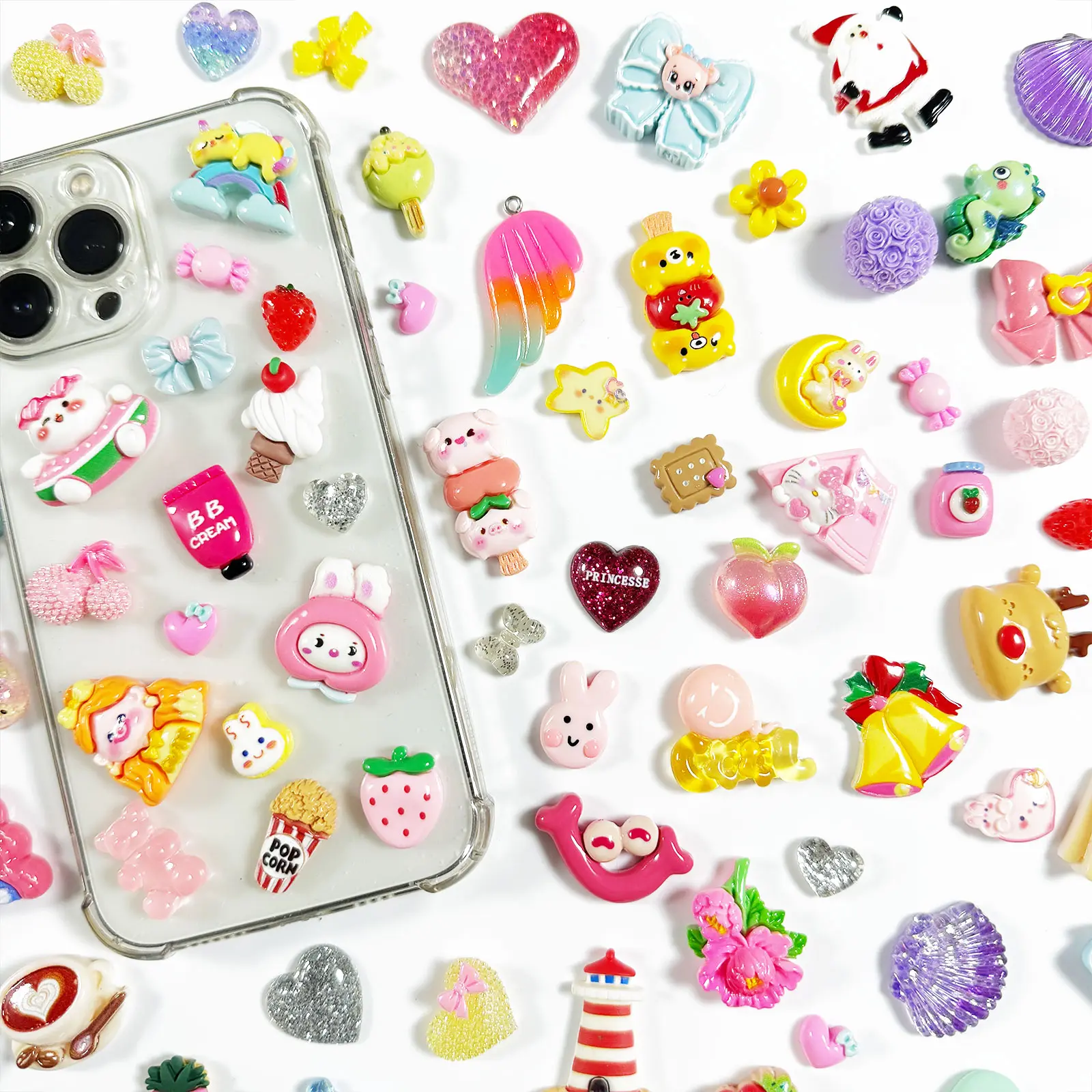 【NO Hole NOT Bead】Wholesale Kawaii Cute Color Series Food Sweets Animal Flower Fruit Ice Cream Glue Phone Case Making Christmas Cartoon DIY Accessories Flatback Slim Fillings Home Decor Charms