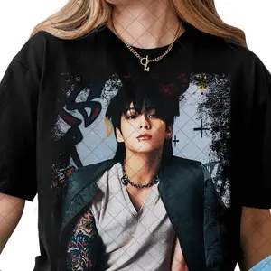 Vintage Jungkook Graphic Tee T-Shirt, Gift For Women and Man Unisex T-Shirt, Women's Letter Print Short Sleeve Tee, Kpop Fan Gifts