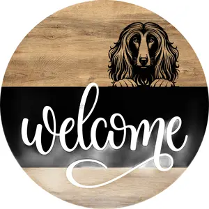 Afghan Hound Dog Door Hanger, Welcome Door Hanger, DCO-13755-DH, 18" Round Wood