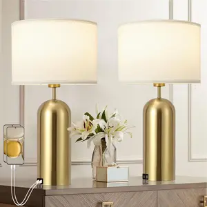 Gold Lamps Set of 2 Touch Control 3-Way Dimmable Bedside Nightstand Lamps Bedroom Lamps Modern White& Gold Table Lamp with USB Type C Ports Tall Lamps for Living Room End Table Home Office