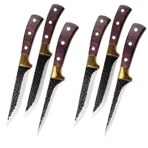 6pcs Bone-removing Knife for Outdoor Camping, Stainless Steel, Ultra-sharp Meat and Fish Bone-removing Knife, Hand-forged Essential Household Kitchen Tool for Precise Trimming and Deboning, Chef's Knife, Vegetable Knife, Serrated Steak Knives
