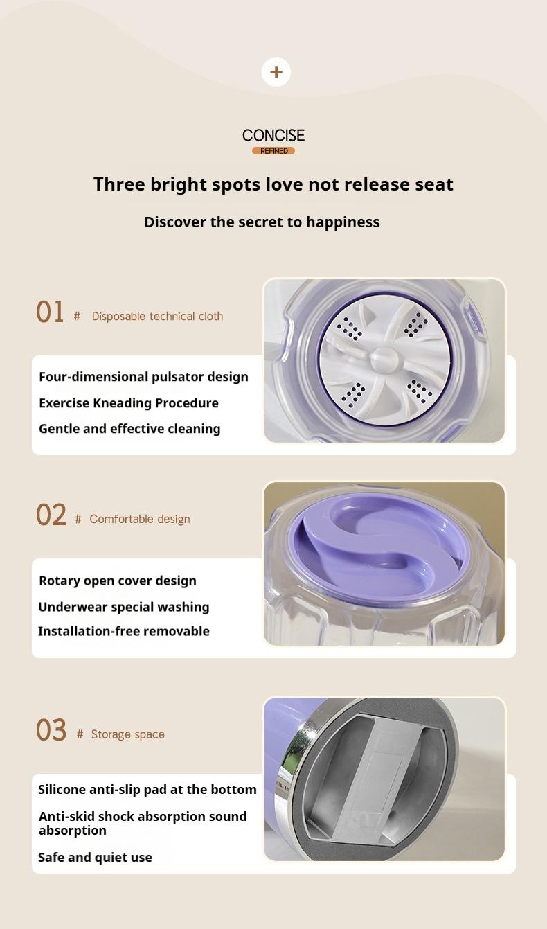 Portable USB-Rechargeable Mini Washer for Underwear &Socks Automatic Cleaning No Plug 20 Washes per Charge Compact Design with LED Display Separate Washing for Socks & Underwear Idealfor Travel Home RV Use