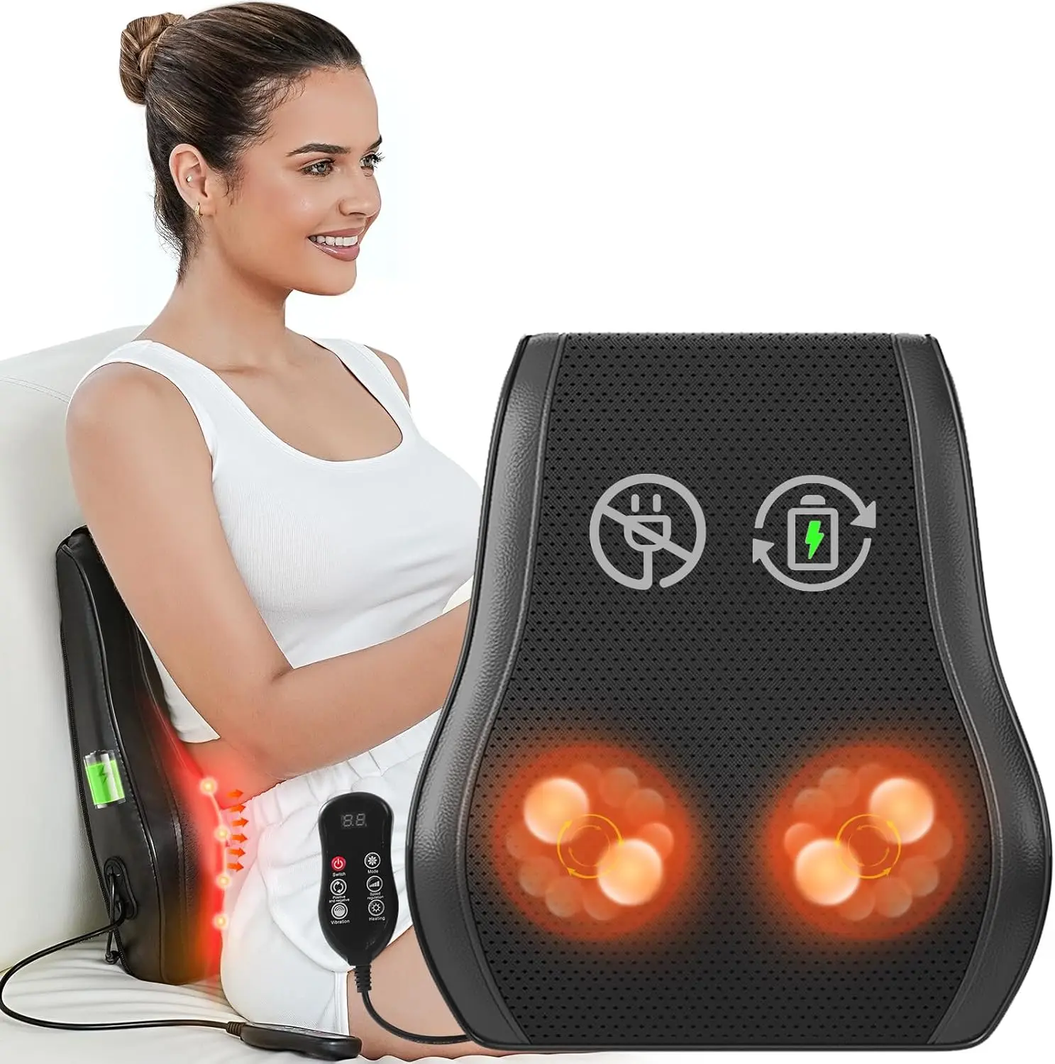 Admbm Rechargeable Back Massager with Heat Shiatsu Neck Massager for Pain Relief Deep Tissue 4D Kneading Massage Pillow for Neck Shoulder Leg Waist and Abdominal Comfort Back Massager Therapy