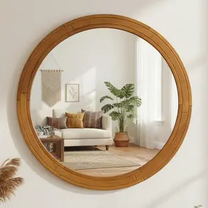 30X30" Modern Wood Round Flat Mirror - Elegant Design for Bathrooms Bedrooms & Living Rooms - Natural Warmth & Contemporary Look