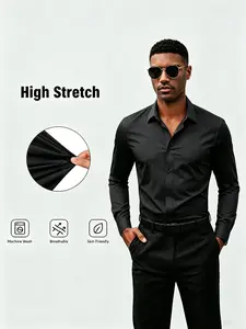 Men’s business casual long-sleeve shirt, high stretch wrinkle resistance, slim-fit dress shirt，FathersDayGift