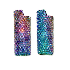 Bedazzled Lighter Case - Hand Placed Iridescent Sparkly Bling Rhinestones on Rainbow Metal Base - Lightweight & Unique Gift