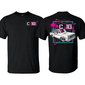 Retro C10 truck 100% cotton T-shirt, 80s neon style custom pickup truck T-shirt, car enthusiast T-shirt, full color, 100% cotton, unisex T-shirt, made in the USA. Top Streetwear Tshirt Summer Shortsleeve Casual