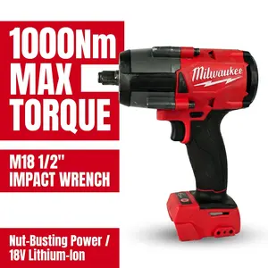 Milwaukee M18 FMTIWF12 18V 1/2 Inch  Wrench 1000Nm Heavy Duty Bolt Removal Tool Cordless High-Torque Impact Drill Kit Nailer Lithium Multi-Purpose Set task repair rapid charger 4-mode drive control diy brushless electric impact wrench power