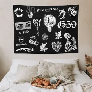 Cool Rap Tapestry for Bedroom, $B Music Poster Wall Hanging, Gift for Hip Hop Lovers, Streetwear Style Room Decor, Skull Graphic Tapestry, Birthday Gift for Boyfriend, 60x50 Inch Wall Decor