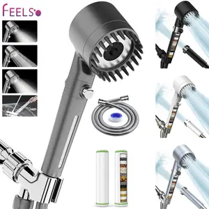 Shower Head with Filter Handheld  - High Pressure Power Wash for Pets & Adults, 5-Setting Massage Spray with 60" Hose, ON/OFF Switch, Chrome Finish - Easy Install Low Flow Shower Head