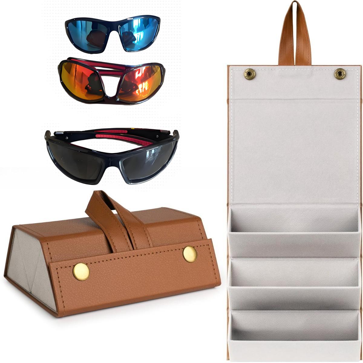 3 Slot Glasses Case Holds 3 Eyeglasses Large Frame Sunglasses Round Frame Prescription Glasses Organizer Set Includes 3 Pairs of Glasses