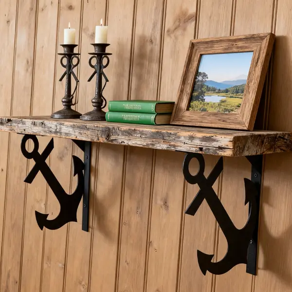 Anchor-Design Cutout Floating Shelf Brackets (Set of 2) — Sturdy, durable, and easy-to-install wall-mounted brackets blending Asian Zen aesthetics; suitable for storage and decorative display in kitchens, bathrooms, bedrooms, and balconies.