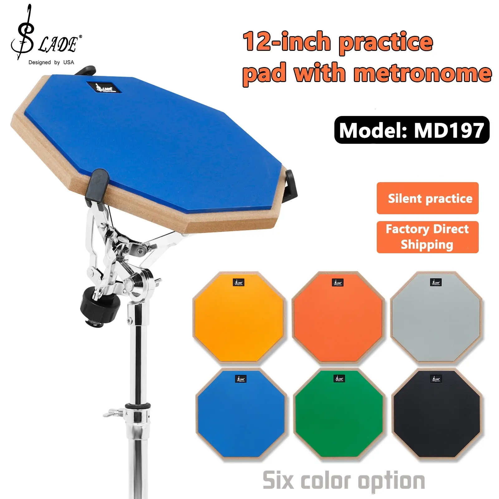 Slade 12 Inch Pure Rubber Silent Drum Practice Pad, Non-Slip Base, Ideal for Beginners and Professionals, Home Practice, Apartment Use