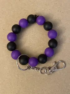 Beaded Keychain, Black and Dark Purple