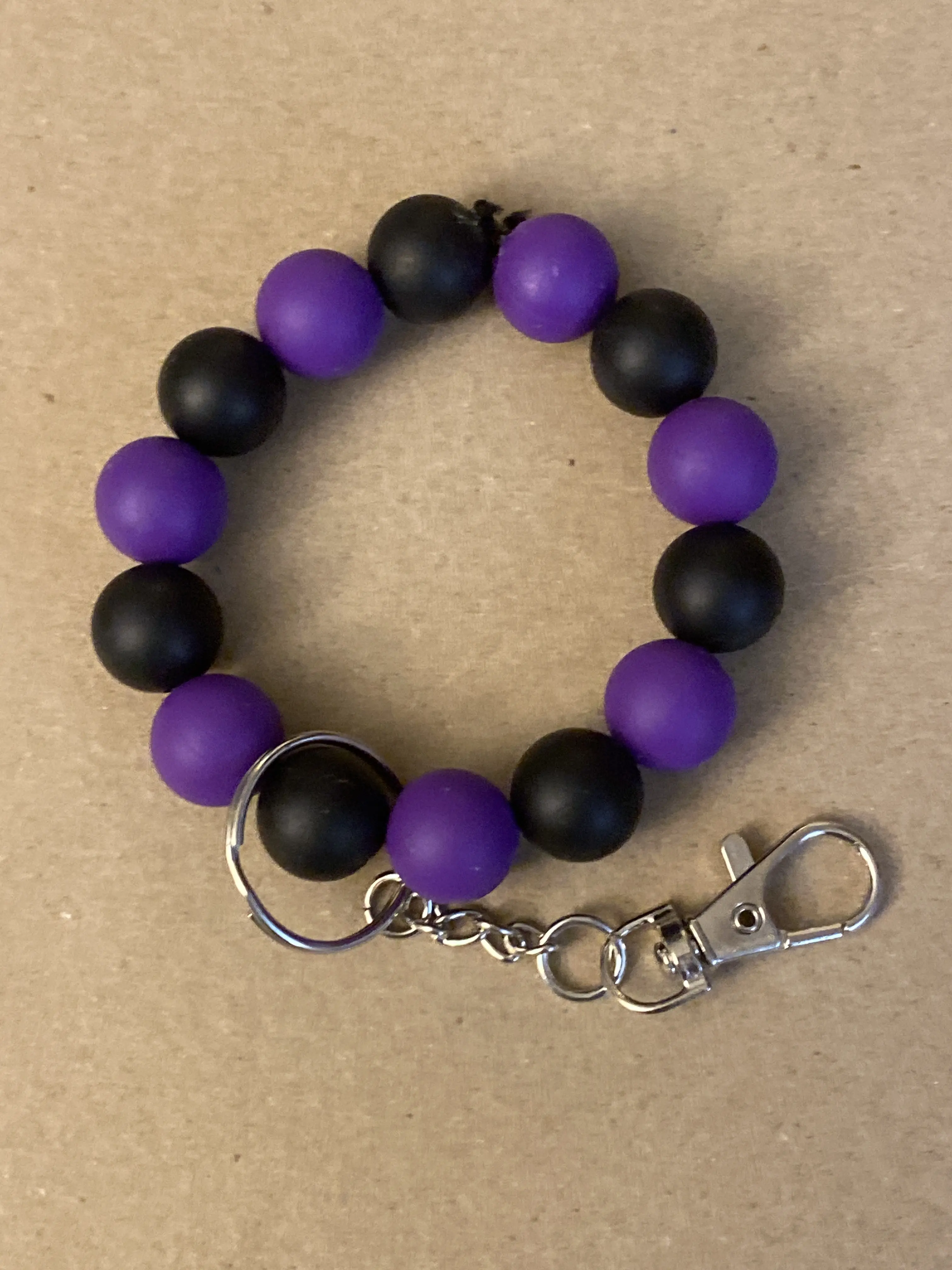 Beaded Keychain, Black and Dark Purple