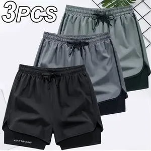 3PCS Men’s 2-in-1 Workout Shorts, double-layer quick-dry gym running shorts with pockets, elastic waistband athletic shorts for men, sports shorts for training, jogging, basketball