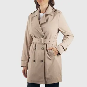 Alpine Swiss Siena Womens Rain Jacket Waterproof Trench Coat Lightweight Raincoat Double Breasted Peacoat Overcoat KHK XL