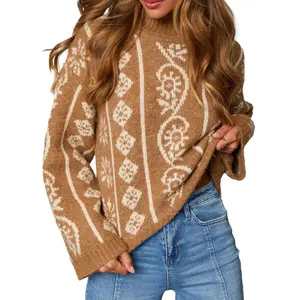 Dokotoo Womens Color Block Sweaters Long Sleeve High Neck Pullover Knit Jumper Tops