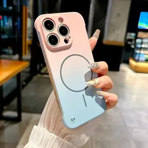 Gradient-patterned slim magnetic phone case compatible with iPhone 17/16/15/14/13/12 Pro; borderless, heat-dissipating semi-flip case with a premium look for iPhone 16/15/14 Plus