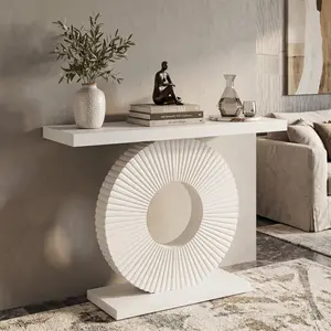 40 Inch Wood Console Table, Geometric Base, Narrow & Long Design, Contemporary Accent Table, Suitable for Living Room, Entryway, Hallway, Modern Sofa Side Table, Space-Saving & Stylish Home Decoration