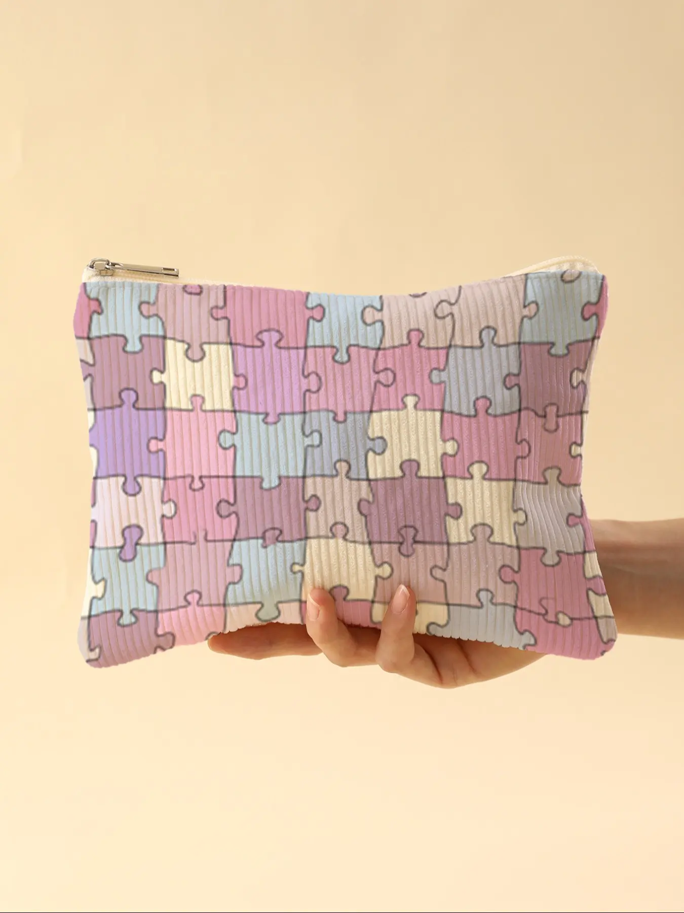 Stitch Pattern Printed Makeup Bag, Lightweight Zippered Cosmetic Pouch, Multifunctional Organizer for Toiletries & Accessories