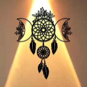 Moon & Dream Catcher Design Wall Art, Metal Wall Decor, Wall Mounted Decor, Wall Hanging Decor for Home Living Room Bedroom Office, Home Decor, Hangable