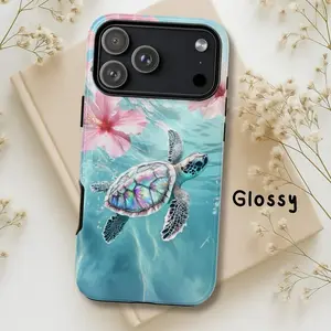 Sea Turtle Phone Case – Tropical Hibiscus Ocean Design, Cute Phone Case, Gift for Women, Mom, Sister, Friend, Him/ Her, Birthday - iP Xr, 11, 12, 13, 14, 15, 16, 17, S21, 22, 23, 24, 25 - Tough Case, MagSafe, Phone Case