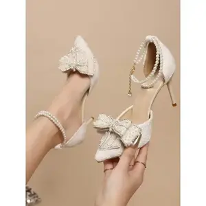 Pointed Toe Transparent Stilettos With Rhinestones, Butterfly Decor Ankle Strap French Style Sandals, Spring Summer 2025 New Arrivals,Elegant,Women PumpsGift