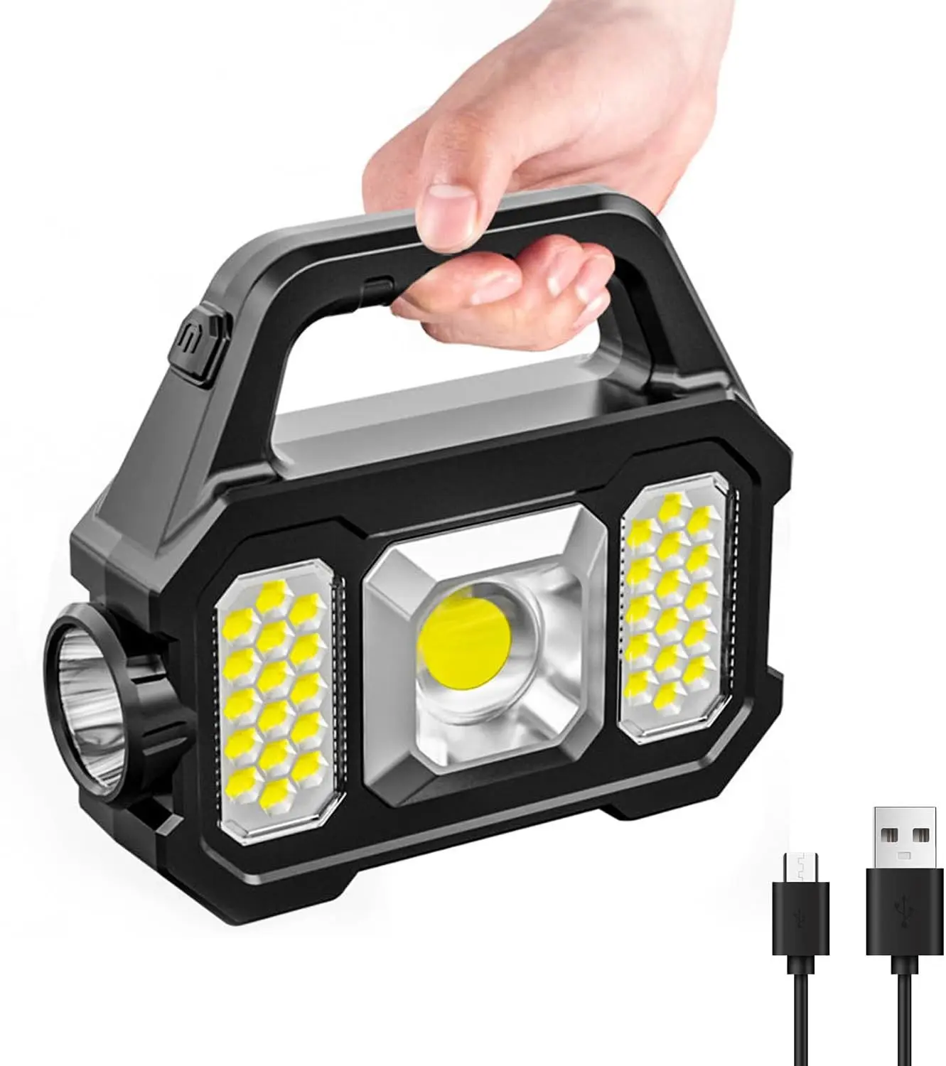Solar Handheld Flashlight, 1000 Lumens Solar or USB Charging Handheld Flashlights, Waterproof Portable Solar Powered Flashlights with 6 Modes for Fishing Outdoor Camping Power Outage Emergencies