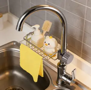 Multi-Functional Faucet Sponge Holder, Adjustable Kitchen Sink Organizer with Soap Storage & Towel Hook, Waterproof Drain Rack for Home Use | Category: Kitchen Countertop Storage Racks