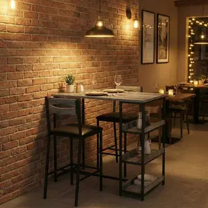 Grey 36" Counter Height Dining Table Set for 2 with Upholstered Bar Chairs and Storage Shelves, Space-Saving Kitchen Table for Small Space, Apartment, Studio