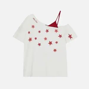 Aelfric Eden Star Graphic Off-The-Shoulder Tee Y2K Retro Oversized Fit Star Print  Streetwear Top
