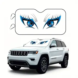 Sunshade for Vehicles Featuring a Design with Blue Anime Eyes And Eyelashes, Portable And Collapsible, Easy to Set Up on Any Car, Safeguards The Interior, Made from Durable Sunshade Material