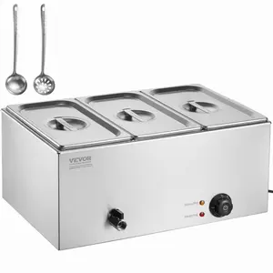 fathersdaygift  VEVOR 3-Pan Commercial Food Warmer, 17.4QT Electric Steam Table, 1200W Professional Countertop Stainless Steel Buffet Bain Marie with 86-185F Temp Control for Catering and Restaurants, Silver