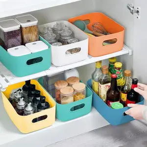 5 Pack Stackable Storage Baskets with Handles - Plastic Organizing Bins Organizer Boxes for Kitchen Pantry Bathroom Bathroom Countertop Bedroom Essentials - Classic Home Organization Accessories Desktop Drawer Organizers for Home Storage