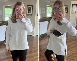 Yoga Nursing Tunic Sweatshirt For Breastfeeding - Light Heather Gray