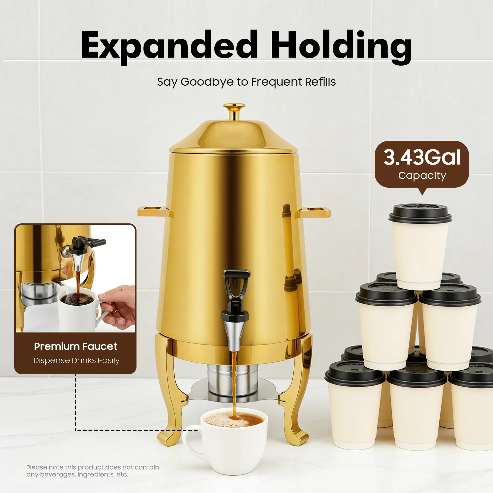 13L Stainless Beverage Dispenser Gold for Wedding Party Office Cafe Hotel Drink Use