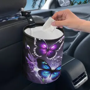 Automotive Garbage Cans For Car (2 Patterns: Purple Butterfly), Collapsible Car Interior Accessories, Car Storage Organizers, Foldable Reusable Washable Car Trash Can, Car Accessories For Tidy Interior, Easy Snap-On Install, Car Organization Supplies
